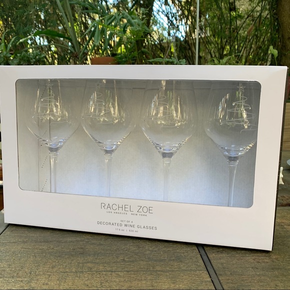 Rachel Zoe Dining Nwt Rachel Zoe Christmas Tree Wine Glasses 4